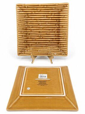 Monterey Collection Home Jardin Tan Bamboo Ribbed Square Ceramic Plat - Set of 2